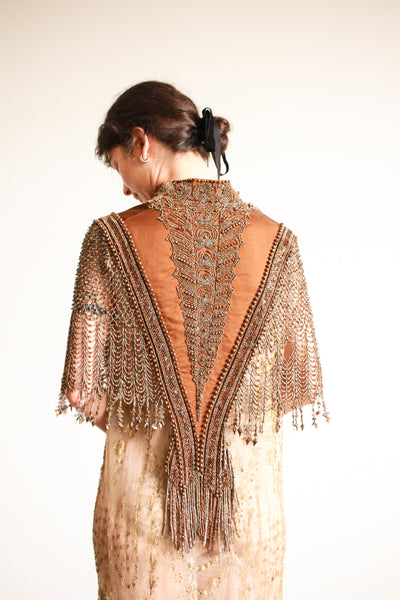 Victorian Chocolate Beaded Webbed Capelet