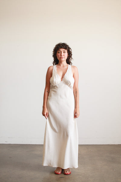 1990s Ivory Jacquard Silk Halter Slip Dress