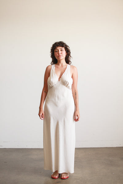 1990s Ivory Jacquard Silk Halter Slip Dress