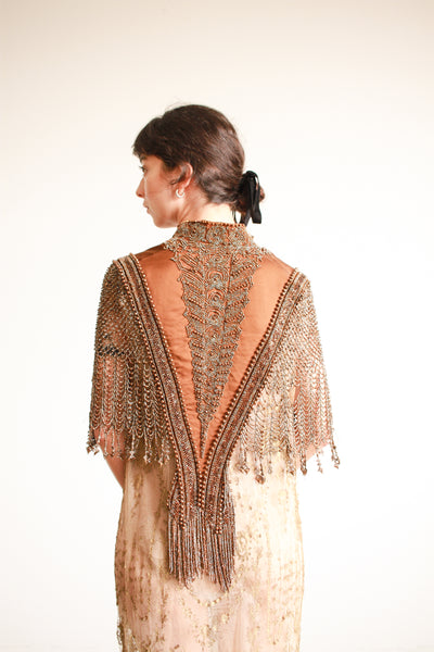 Victorian Chocolate Beaded Webbed Capelet