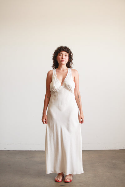1990s Ivory Jacquard Silk Halter Slip Dress