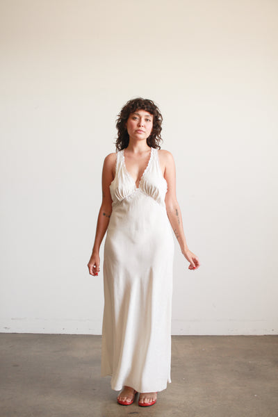 1990s Ivory Jacquard Silk Halter Slip Dress
