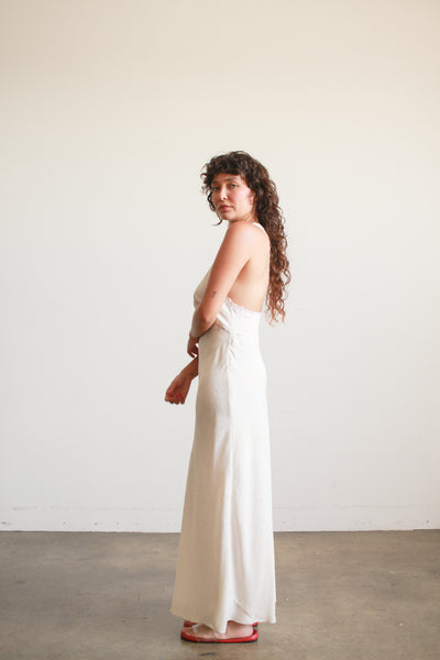 1990s Ivory Jacquard Silk Halter Slip Dress