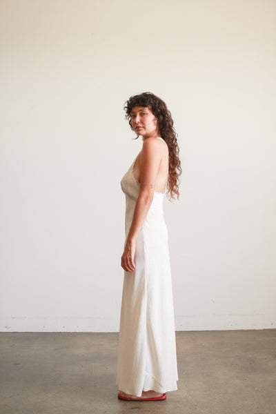 1990s Ivory Jacquard Silk Halter Slip Dress
