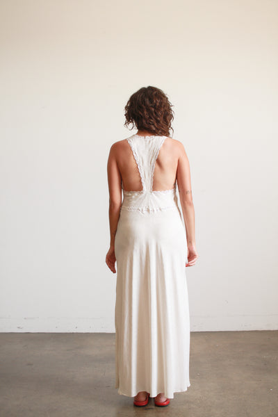 1990s Ivory Jacquard Silk Halter Slip Dress