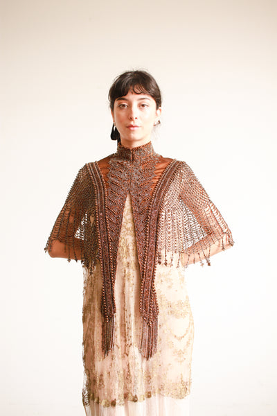 Victorian Chocolate Beaded Webbed Capelet