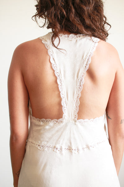 1990s Ivory Jacquard Silk Halter Slip Dress