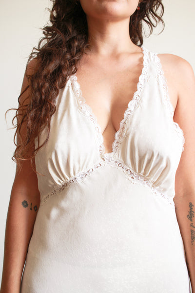 1990s Ivory Jacquard Silk Halter Slip Dress