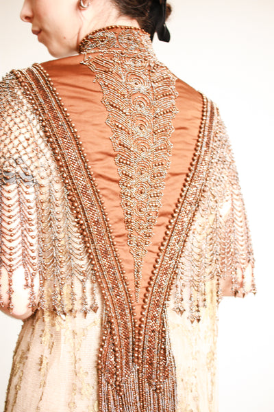 Victorian Chocolate Beaded Webbed Capelet