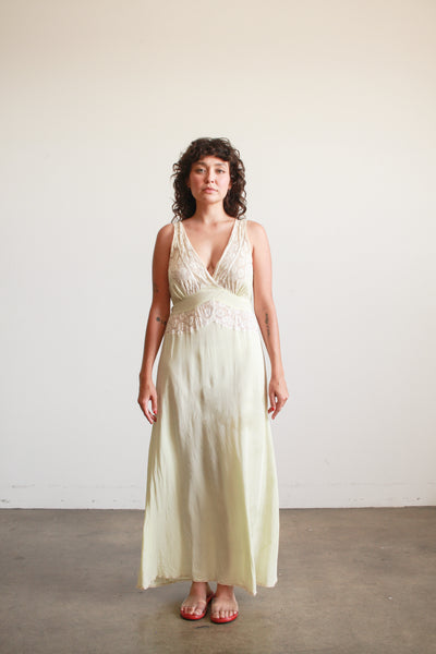 1930s Pistachio Rayon Lace Panel Nightgown