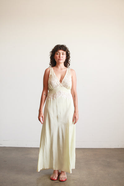 1930s Pistachio Rayon Lace Panel Nightgown