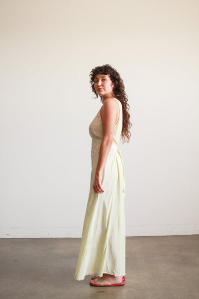 1930s Pistachio Rayon Lace Panel Nightgown
