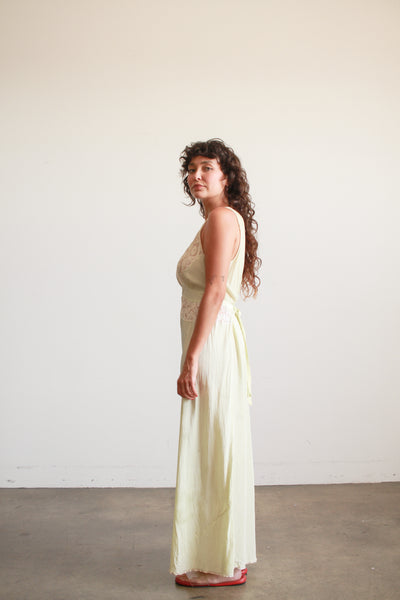 1930s Pistachio Rayon Lace Panel Nightgown