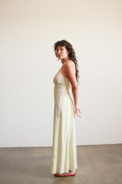 1930s Pistachio Rayon Lace Panel Nightgown