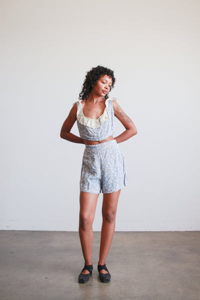 1950s Periwinkle Print Cotton Playsuit