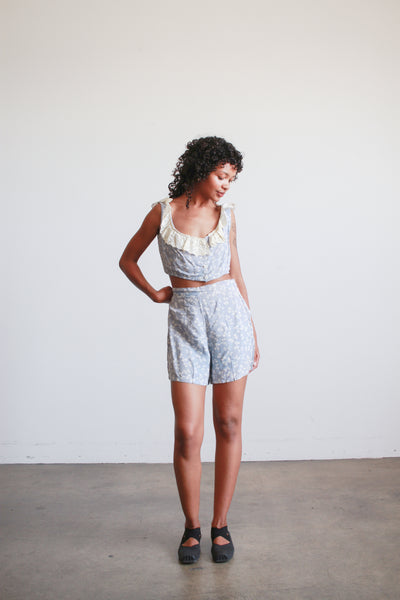 1950s Periwinkle Print Cotton Playsuit