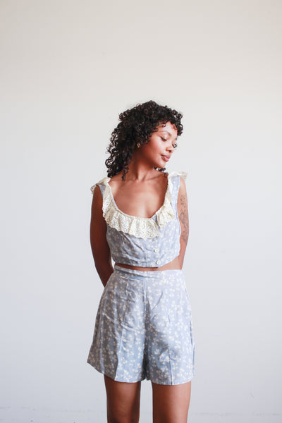 1950s Periwinkle Print Cotton Playsuit
