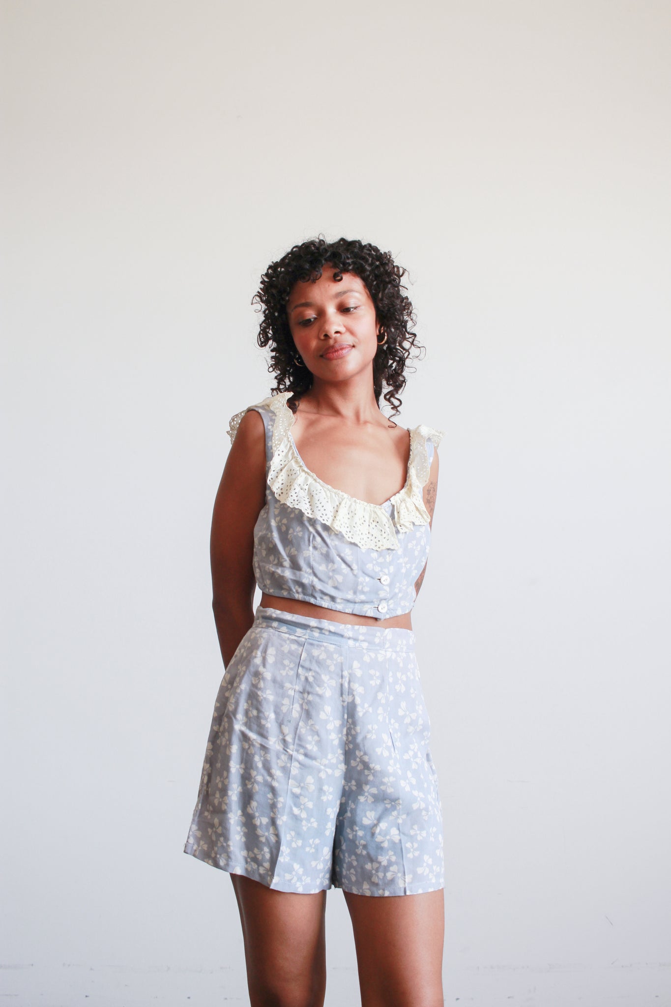 1950s Periwinkle Print Cotton Playsuit
