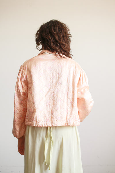 1940s Blush Print Quilted Satin Bed Jacket