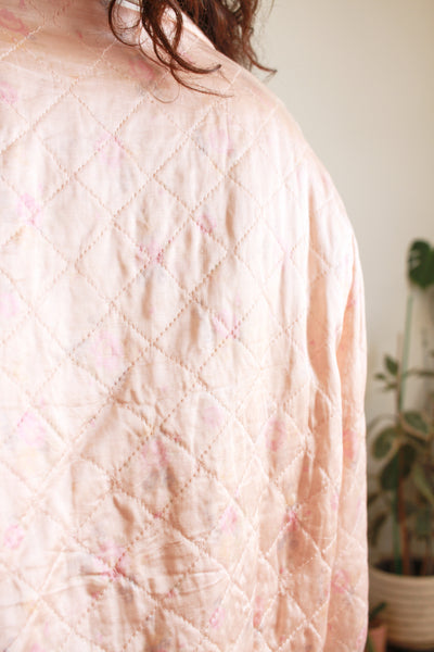 1940s Blush Print Quilted Satin Bed Jacket