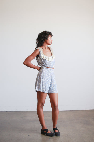 1950s Periwinkle Print Cotton Playsuit