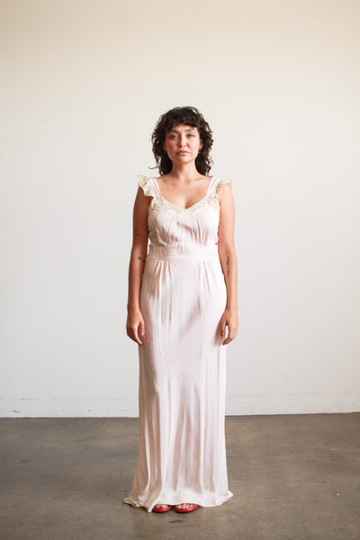 1940s Ballet Pink Embroidered Rayon Nightgown