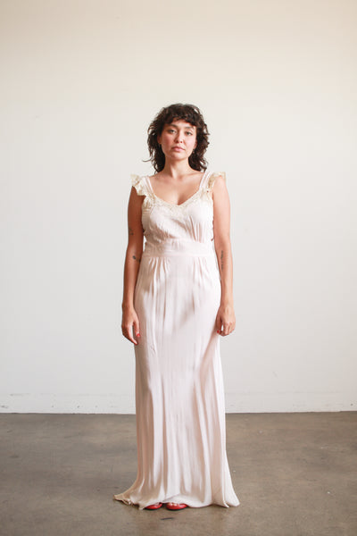 1940s Ballet Pink Embroidered Rayon Nightgown