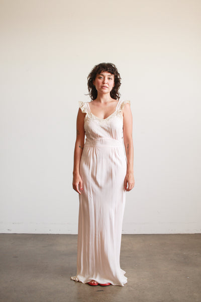 1940s Ballet Pink Embroidered Rayon Nightgown