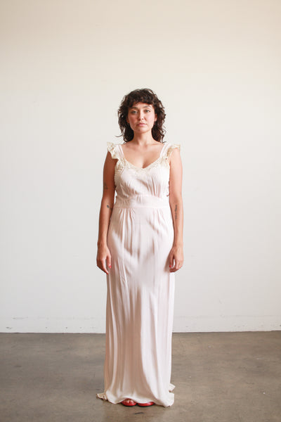 1940s Ballet Pink Embroidered Rayon Nightgown