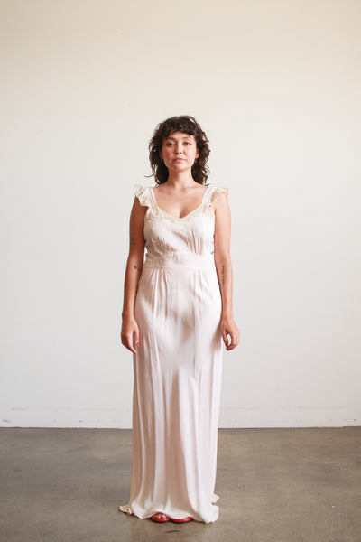 1940s Ballet Pink Embroidered Rayon Nightgown