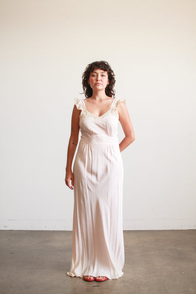 1940s Ballet Pink Embroidered Rayon Nightgown