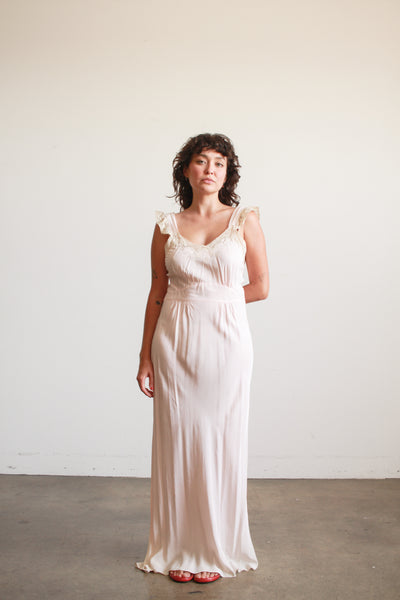 1940s Ballet Pink Embroidered Rayon Nightgown
