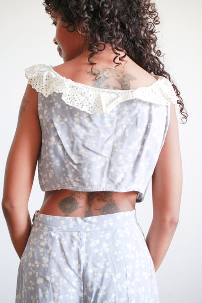 1950s Periwinkle Print Cotton Playsuit
