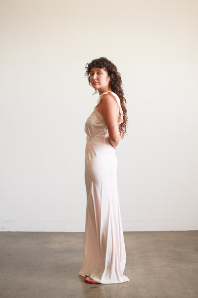 1940s Ballet Pink Embroidered Rayon Nightgown
