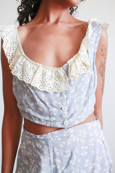 1950s Periwinkle Print Cotton Playsuit