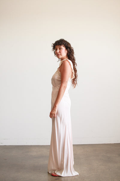 1940s Ballet Pink Embroidered Rayon Nightgown