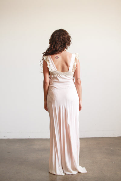 1940s Ballet Pink Embroidered Rayon Nightgown