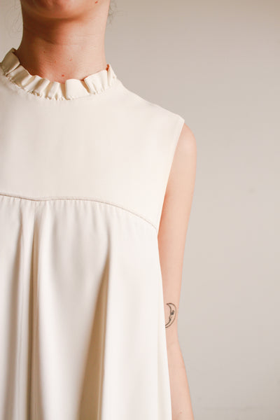 1960s Cream High Neck Ruffled Dress