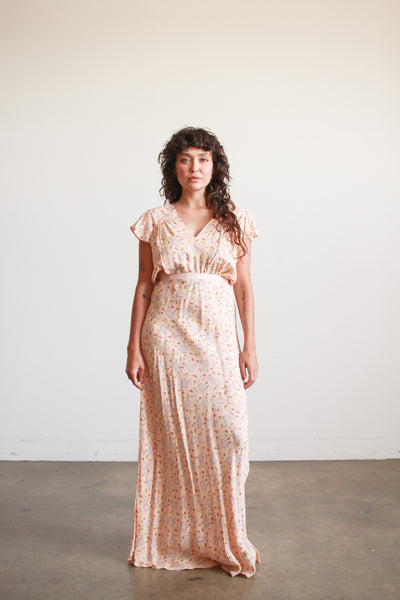 1940s Rose Print Rayon Nightgown