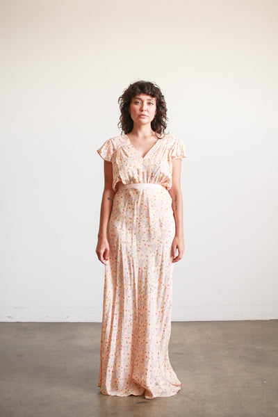 1940s Rose Print Rayon Nightgown