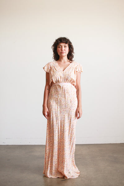 1940s Rose Print Rayon Nightgown