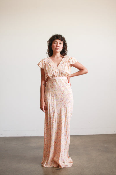 1940s Rose Print Rayon Nightgown