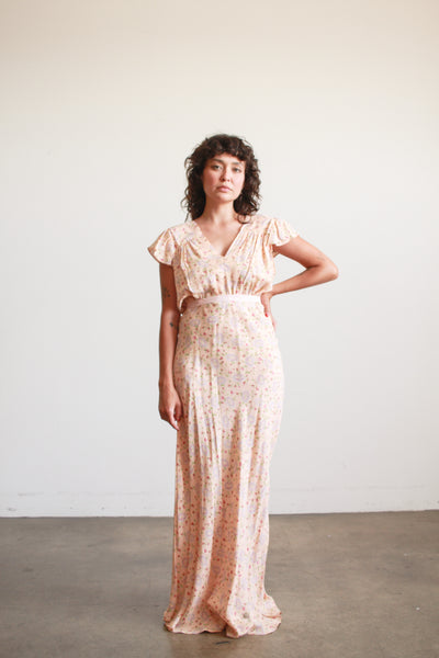 1940s Rose Print Rayon Nightgown