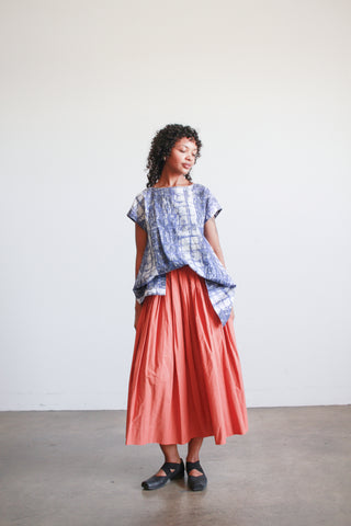 1970s Terracotta Cotton Pleated Midi Skirt