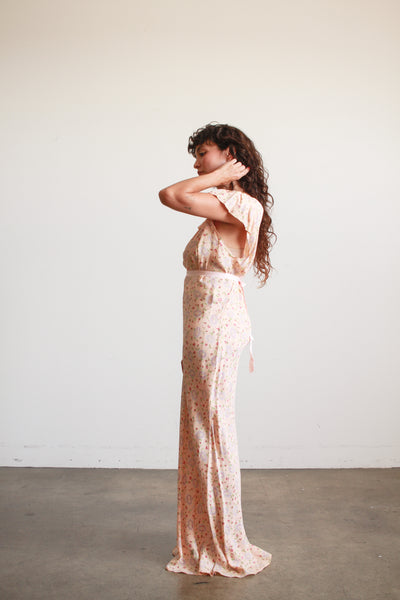 1940s Rose Print Rayon Nightgown