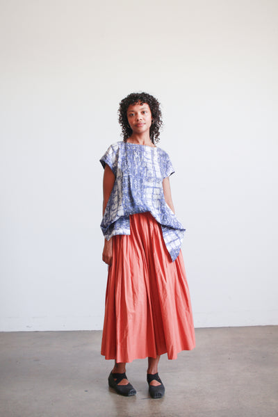 1970s Terracotta Cotton Pleated Midi Skirt