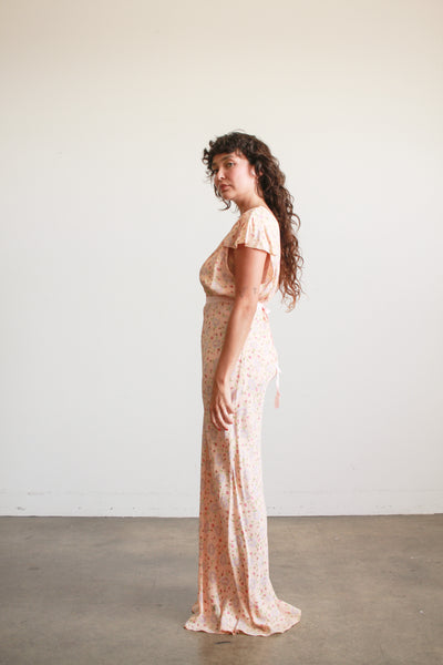 1940s Rose Print Rayon Nightgown