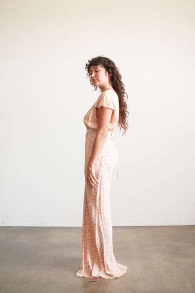 1940s Rose Print Rayon Nightgown