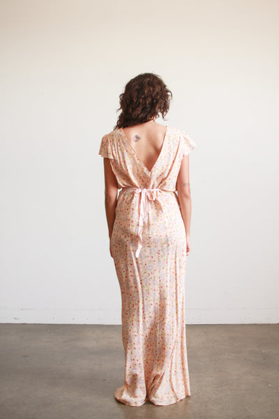 1940s Rose Print Rayon Nightgown