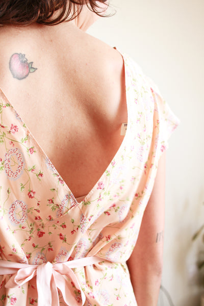 1940s Rose Print Rayon Nightgown
